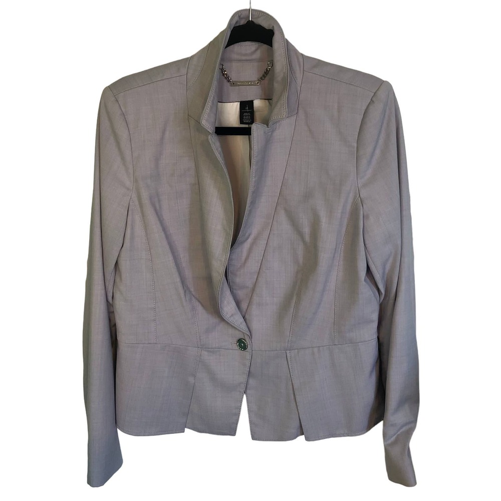 WHBM Size 12 Gray Blazer Single Button Wool Blend Peplum Hem Work Formal